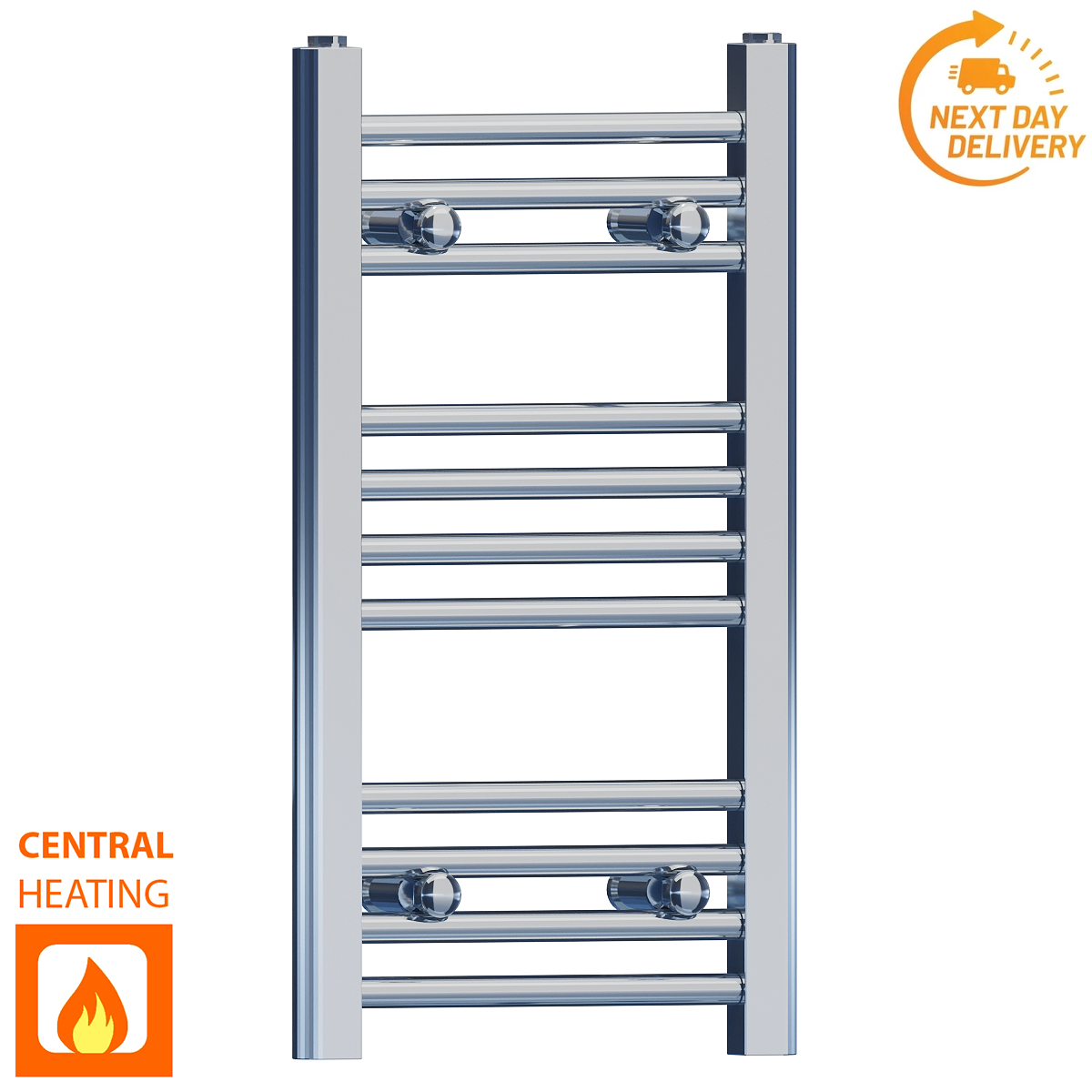  350mm Wide - 600mm High Flat Chrome Heated Towel Rail Radiator