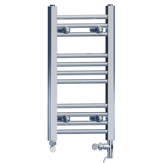 Radiateur sèche-serviettes droit chromé bi-énergie 350 x 600 mm (robinets et kit de chauffage électrique inclus) 
