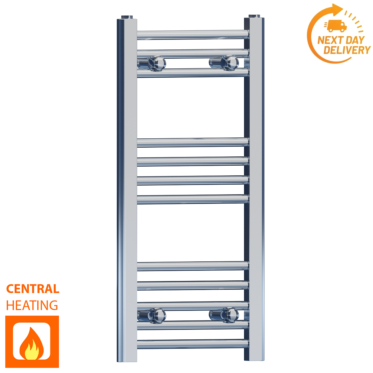  350mm Wide - 700mm High Flat Chrome Heated Towel Rail Radiator