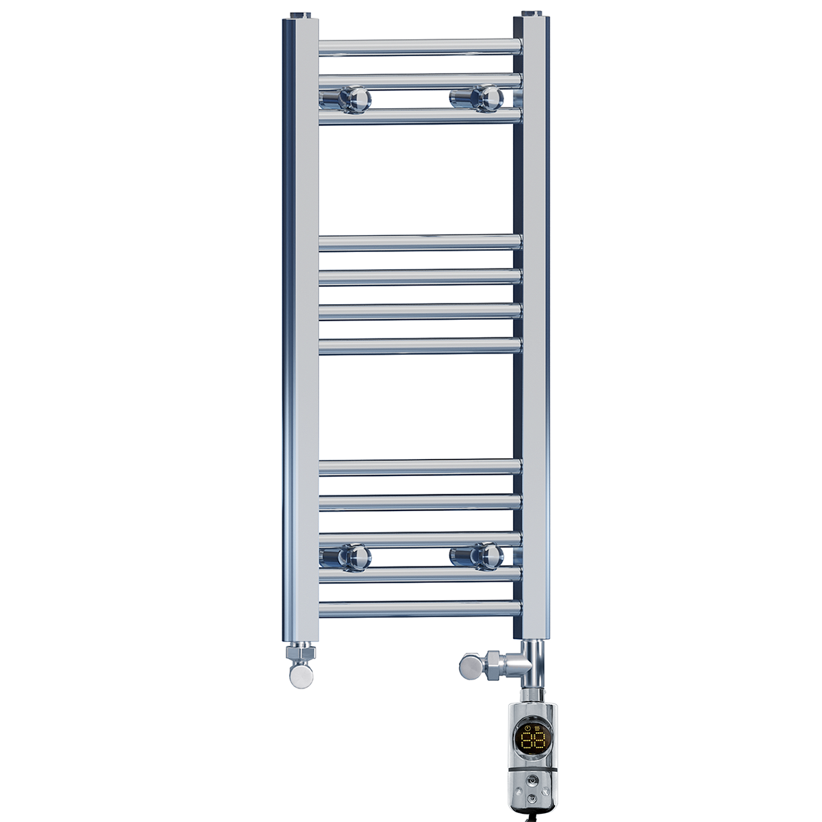  Dual Fuel 350 x 700mm Straight Chrome  Heated Towel Rail Radiator- (incl. Valves + Electric Heating Kit)