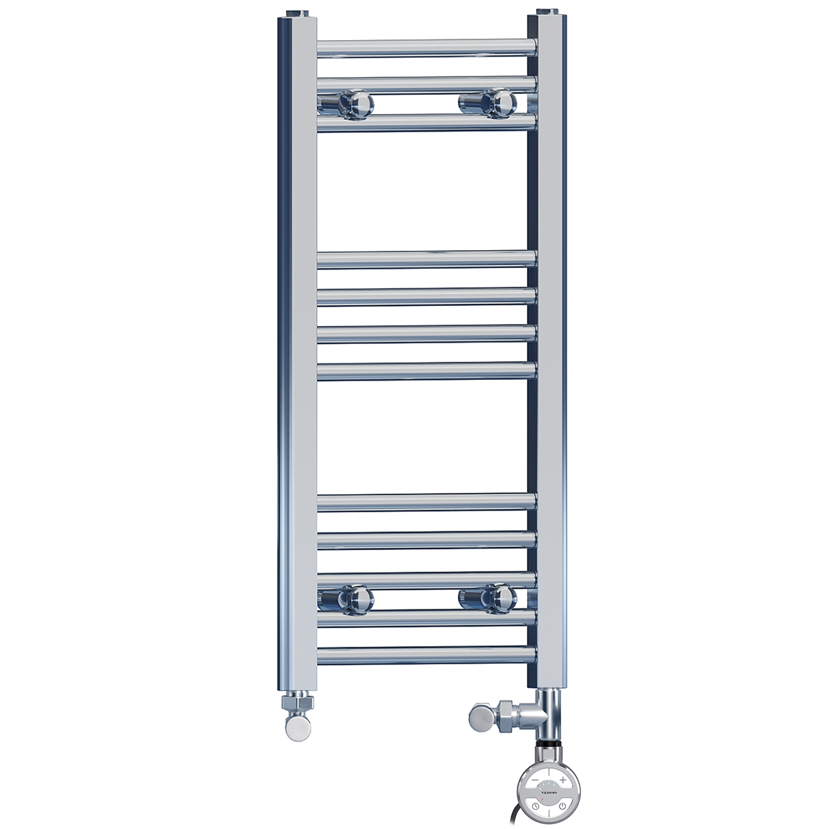  Dual Fuel 350 x 700mm Straight Chrome  Heated Towel Rail Radiator- (incl. Valves + Electric Heating Kit)