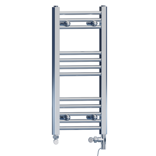 Dual Fuel 300 x 700mm Straight Chrome  Heated Towel Rail Radiator- (incl. Valves + Electric Heating Kit) 