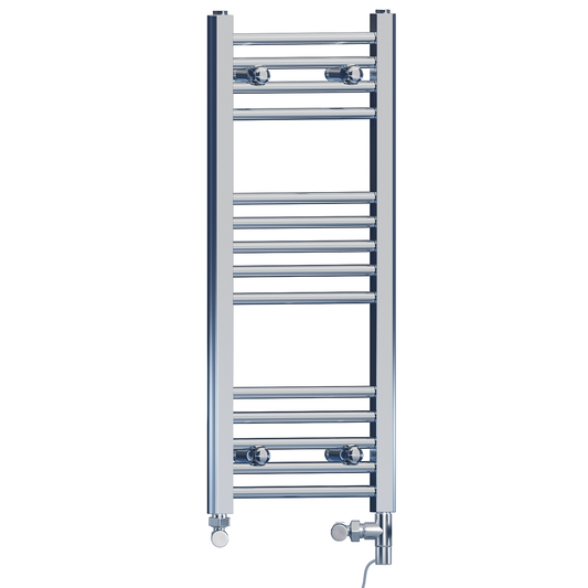 Dual Fuel 350 x 800mm Straight Chrome  Heated Towel Rail Radiator- (incl. Valves + Electric Heating Kit) 