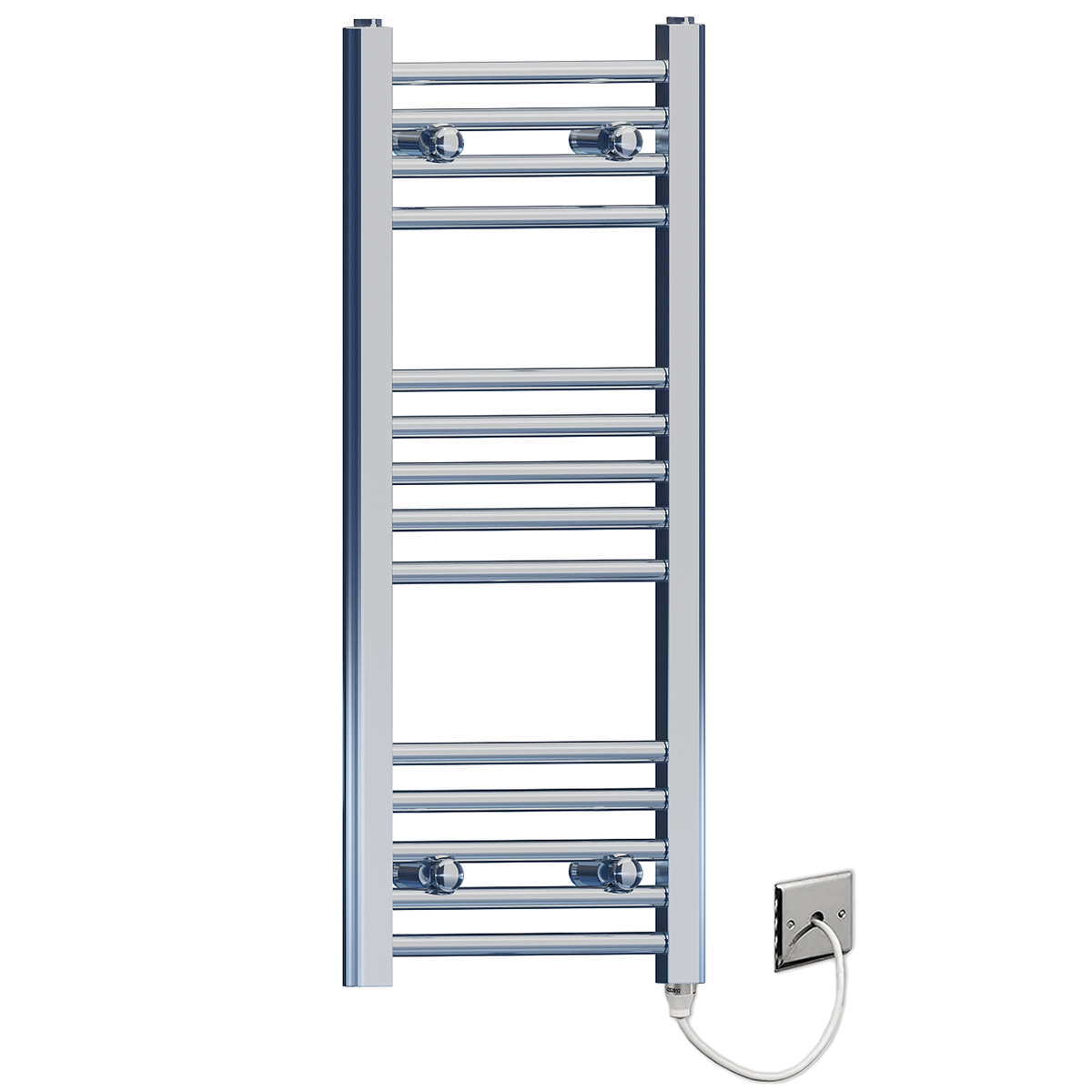 350mm Wide 800mm High Flat Chrome Electric Heated Towel Rail Radiator