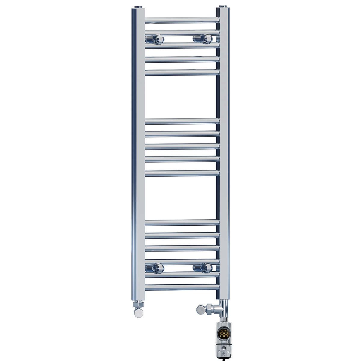  Radiateur sèche-serviettes droit chromé bi-énergie 350 x 900 mm (robinets et kit de chauffage électrique inclus)