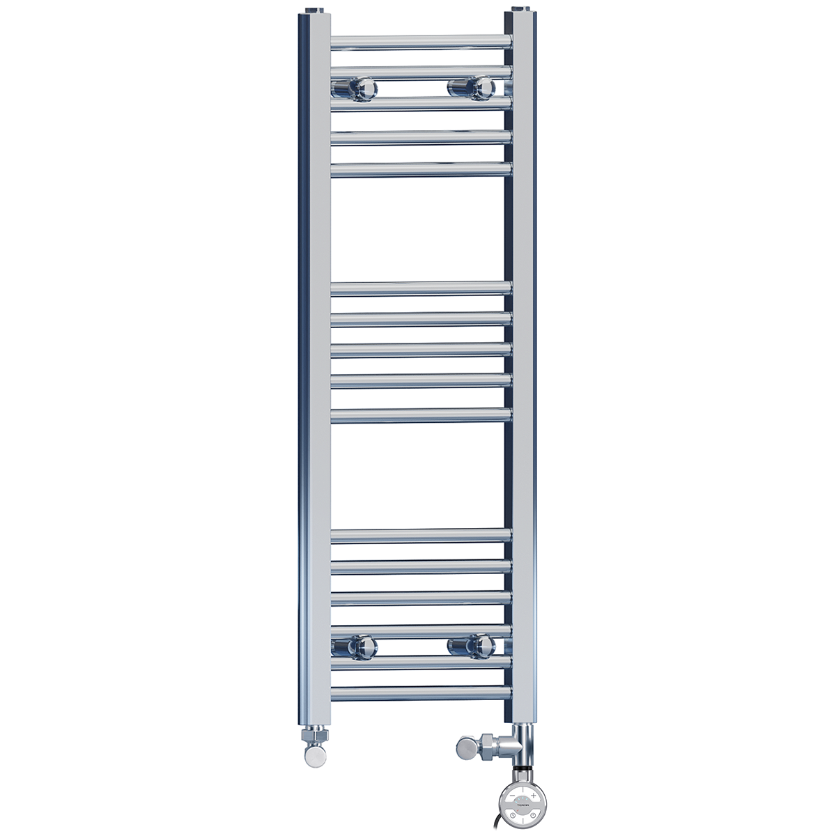  Radiateur sèche-serviettes droit chromé bi-énergie 350 x 900 mm (robinets et kit de chauffage électrique inclus)