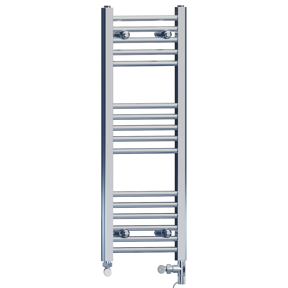  Radiateur sèche-serviettes droit chromé bi-énergie 350 x 900 mm (robinets et kit de chauffage électrique inclus)