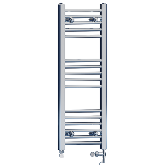 Dual Fuel 350 x 900mm Straight Chrome  Heated Towel Rail Radiator- (incl. Valves + Electric Heating Kit) 