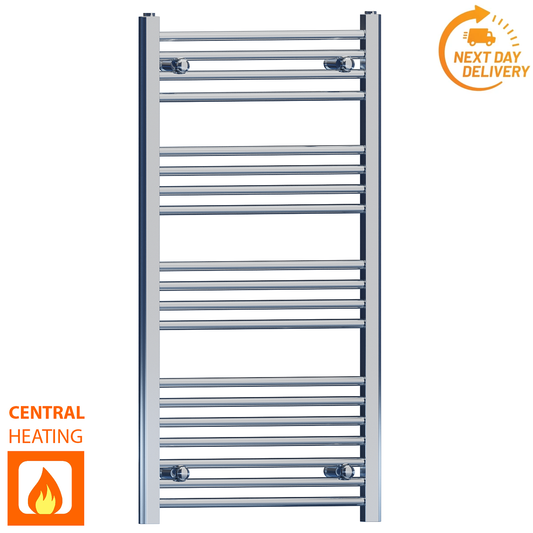 450mm Wide - 1000mm High Flat Chrome Heated Towel Rail Radiator 