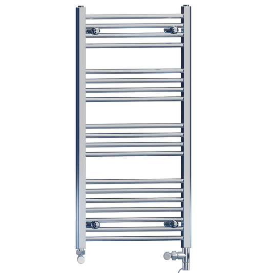 Dual Fuel 550 x 1000mm Straight Chrome  Heated Towel Rail Radiator- (incl. Valves + Electric Heating Kit) 