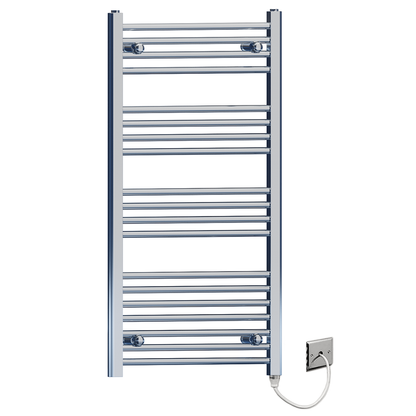  600mm Wide - 1000mm High Flat Chrome Electric Heated Towel Rail Radiator 