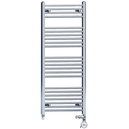  Dual Fuel 400 x 1200mm Straight Chrome  Heated Towel Rail Radiator- (incl. Valves + Electric Heating Kit) 