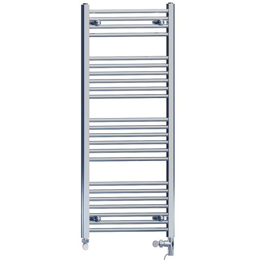 Dual Fuel 550 x 1200mm Straight Chrome  Heated Towel Rail Radiator- (incl. Valves + Electric Heating Kit) 