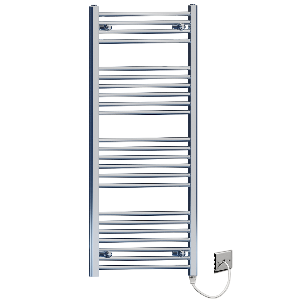  550mm Wide - 1200mm High Flat Chrome Electric Heated Towel Rail Radiator