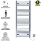 550mm Wide - 1000mm High Flat Chrome Electric Heated Towel Rail Radiator 