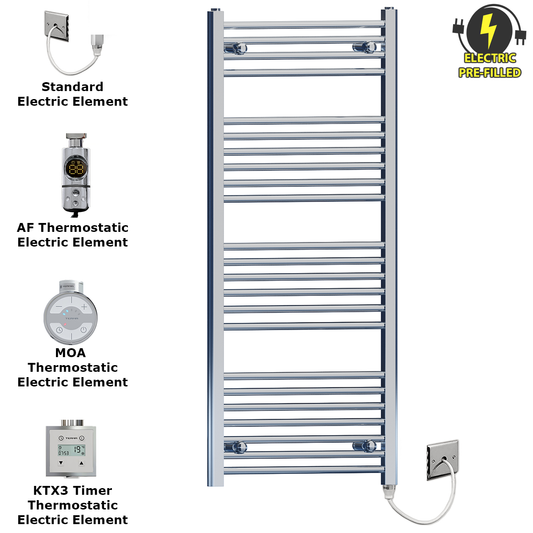 550mm Wide - 1200mm High Flat Chrome Electric Heated Towel Rail Radiator 