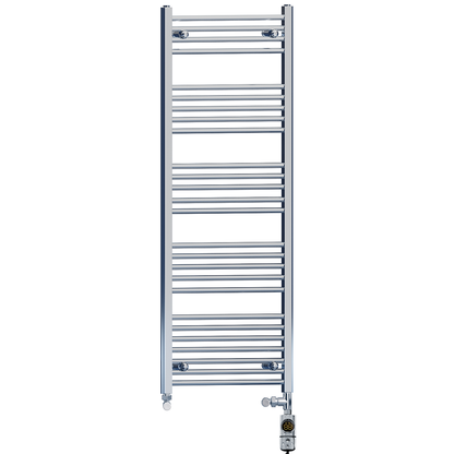  Dual Fuel 550 x 1400mm Straight Chrome  Heated Towel Rail Radiator- (incl. Valves + Electric Heating Kit) 