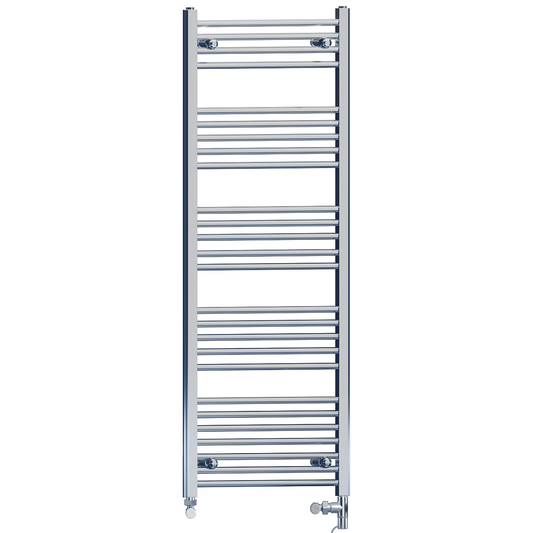Dual Fuel 500 x 1400mm Straight Chrome  Heated Towel Rail Radiator- (incl. Valves + Electric Heating Kit) 
