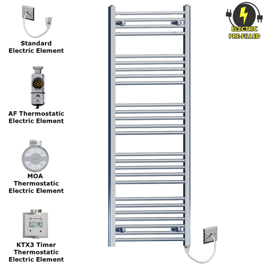 600mm Wide - 1400mm High Flat Chrome Electric Heated Towel Rail Radiator 