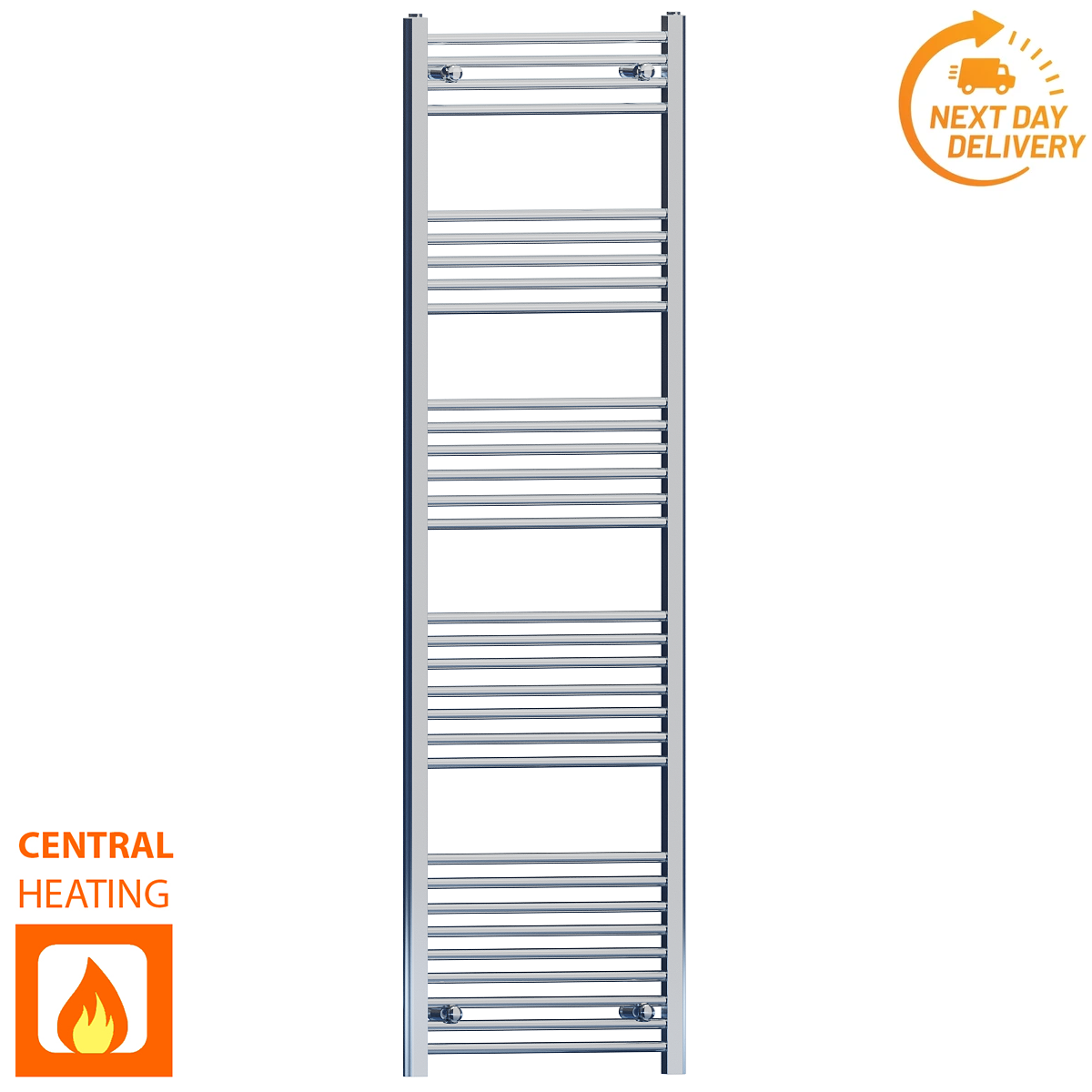  450mm Wide - 1800mm High Flat Chrome Heated Towel Rail Radiator