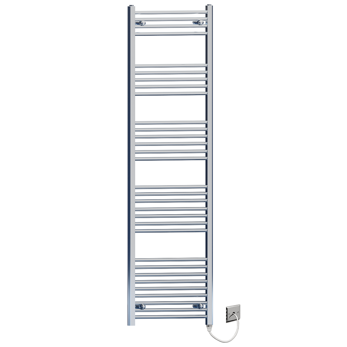  400mm Wide - 1800mm High Flat Chrome Electric Heated Towel Rail Radiator