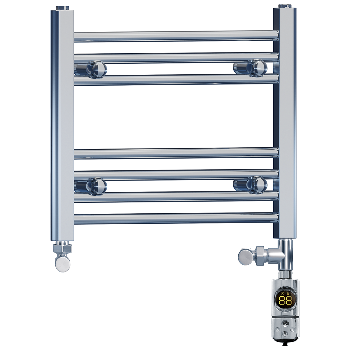  Dual Fuel 450 x 400mm Straight Chrome  Heated Towel Rail Radiator- (incl. Valves + Electric Heating Kit)