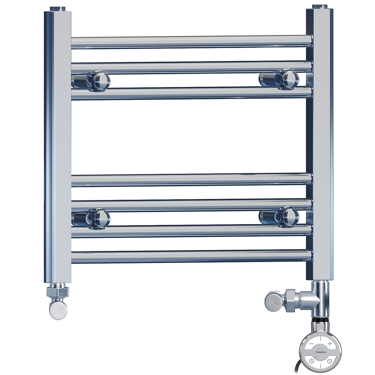 Dual Fuel 500 x 400mm Straight Chrome  Heated Towel Rail Radiator- (incl. Valves + Electric Heating Kit)