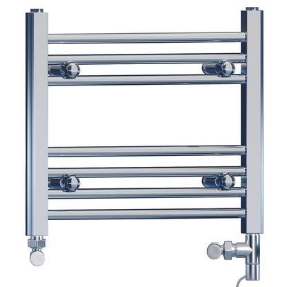  Dual Fuel 500 x 400mm Straight Chrome  Heated Towel Rail Radiator- (incl. Valves + Electric Heating Kit) 