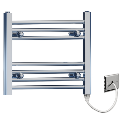  500mm Wide - 400mm High Flat Chrome Electric Heated Towel Rail Radiator 