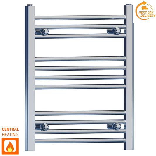 Radiateur sèche-serviettes plat chromé de 600 mm de large et 600 mm de haut 