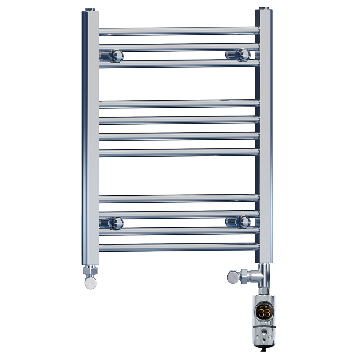 Dual Fuel 600 x 600mm Straight Chrome  Heated Towel Rail Radiator- (incl. Valves + Electric Heating Kit)