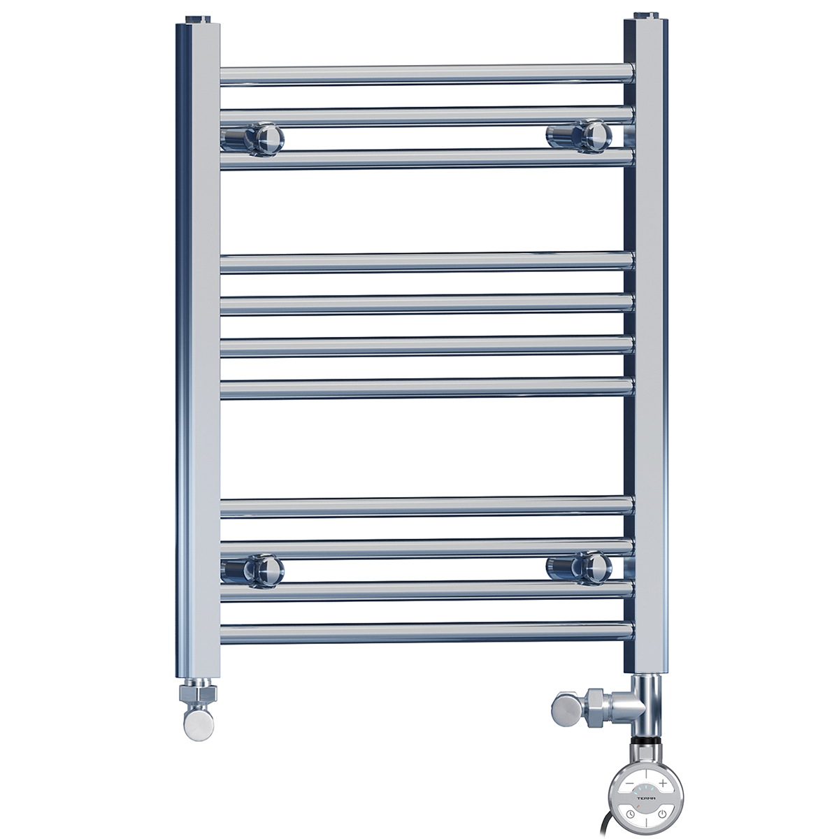  Radiateur sèche-serviettes droit chromé bi-énergie 450 x 600 mm (robinets et kit de chauffage électrique inclus)