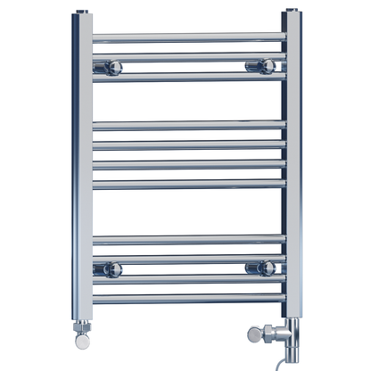  Dual Fuel 600 x 600mm Straight Chrome  Heated Towel Rail Radiator- (incl. Valves + Electric Heating Kit) 