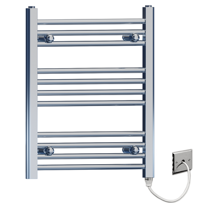  400mm Wide - 600mm High Flat Chrome Electric Heated Towel Rail Radiator 