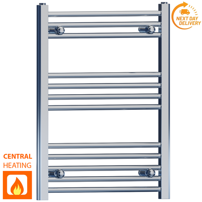  500mm Wide - 700mm High Flat Chrome Heated Towel Rail Radiator 
