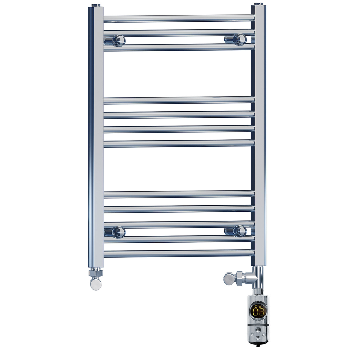  Dual Fuel 400 x 700mm Straight Chrome  Heated Towel Rail Radiator- (incl. Valves + Electric Heating Kit)