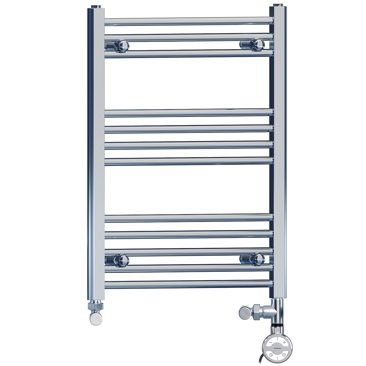  Dual Fuel 400 x 700mm Straight Chrome  Heated Towel Rail Radiator- (incl. Valves + Electric Heating Kit)