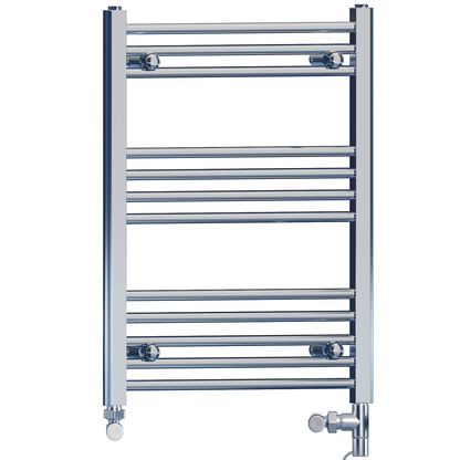  Dual Fuel 400 x 700mm Straight Chrome  Heated Towel Rail Radiator- (incl. Valves + Electric Heating Kit) 