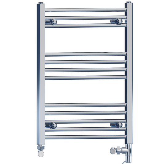 Dual Fuel 550 x 700mm Straight Chrome  Heated Towel Rail Radiator- (incl. Valves + Electric Heating Kit) 