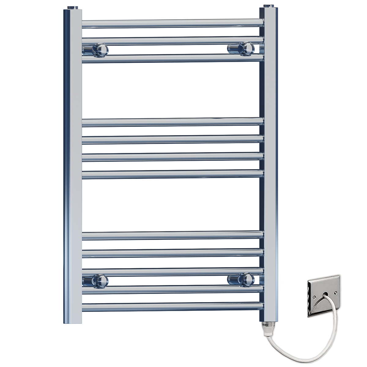  Radiateur sèche-serviettes électrique plat chromé de 400 mm de large et 700 mm de haut