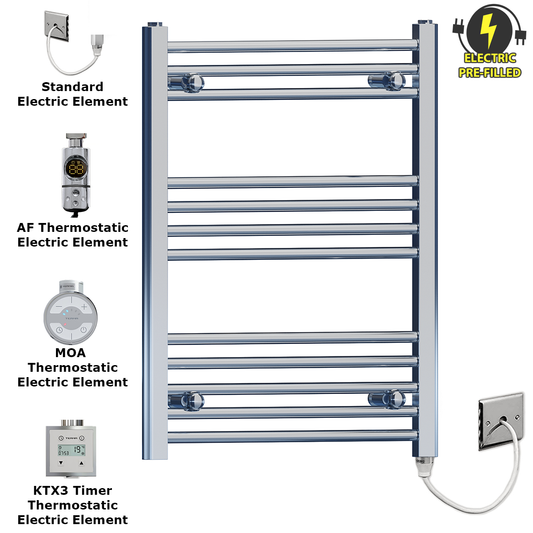 550mm Wide - 700mm High Flat Chrome Electric Heated Towel Rail Radiator 