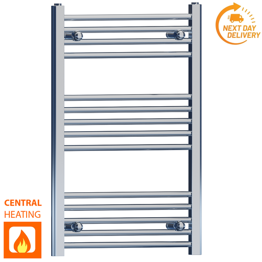 450mm Wide - 800mm High Flat Chrome Heated Towel Rail Radiator 