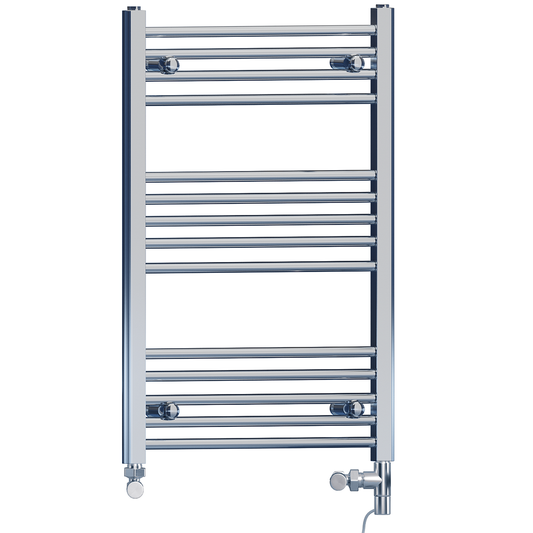 Dual Fuel 500 x 800mm Straight Chrome  Heated Towel Rail Radiator- (incl. Valves + Electric Heating Kit) 