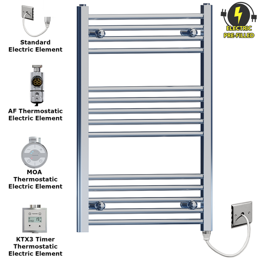 500mm Wide - 800mm High Flat Chrome Electric Heated Towel Rail Radiator 