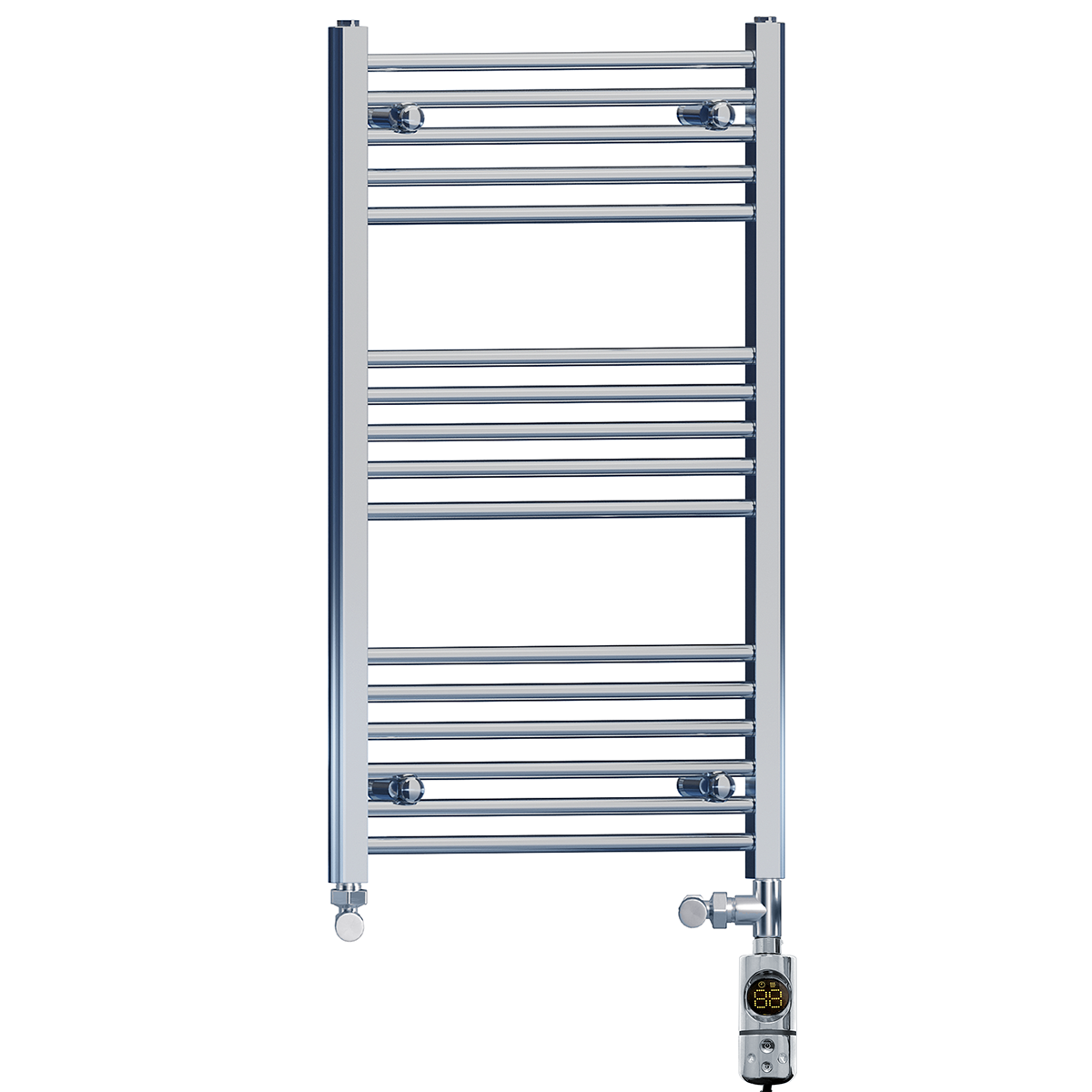  Dual Fuel 600 x 900mm Straight Chrome  Heated Towel Rail Radiator- (incl. Valves + Electric Heating Kit)