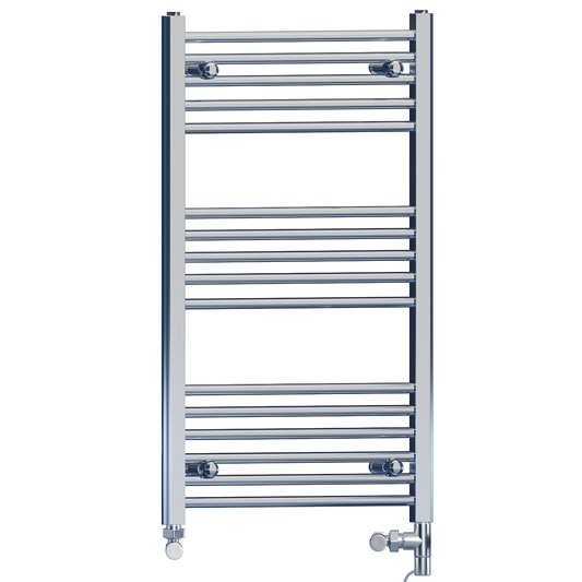 Radiateur sèche-serviettes droit chromé bi-énergie 500 x 900 mm (robinets et kit de chauffage électrique inclus) 