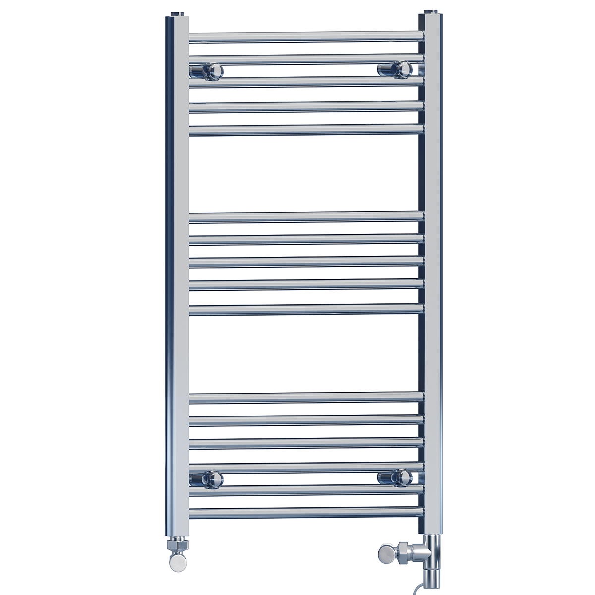  Dual Fuel 600 x 900mm Straight Chrome  Heated Towel Rail Radiator- (incl. Valves + Electric Heating Kit)
