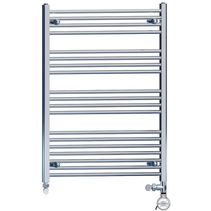  Dual Fuel 800 x 1000mm Straight Chrome  Heated Towel Rail Radiator- (incl. Valves + Electric Heating Kit) 