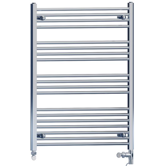 Dual Fuel 800 x 1000mm Straight Chrome  Heated Towel Rail Radiator- (incl. Valves + Electric Heating Kit) 