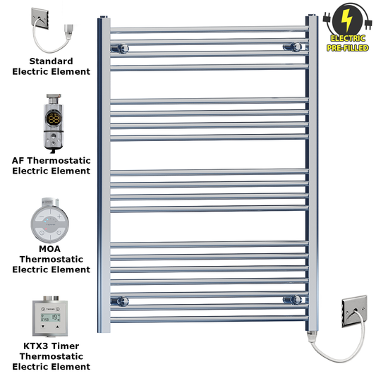 700mm Wide - 1000mm High Flat Chrome Electric Heated Towel Rail Radiator 